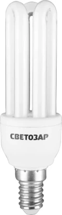 Энергосберегающая лампа СВЕТОЗАР "U-КЛАССИКА"спираль,цоколь E14(миньон),Т2,3U,яркий белый свет(4000К), 8000час,12Вт(60) 44314-12 купить в Когалыме