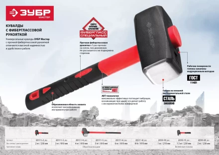 Кувалда ЗУБР "МАСТЕР" с фибергласовой рукояткой, 1,5кг 2010-15_z01 купить в Когалыме