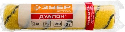 Ролик малярный сменный ЗУБР &quot;ОПТИМА -ДУАЛОН&quot;, все виды ЛКМ, идеален для ЛКМ на масляной основе, для ровных поверхностей, полиэстр, ворс 12 мм, бюгель 6 мм, 40х240мм 02518-24 купить в Когалыме