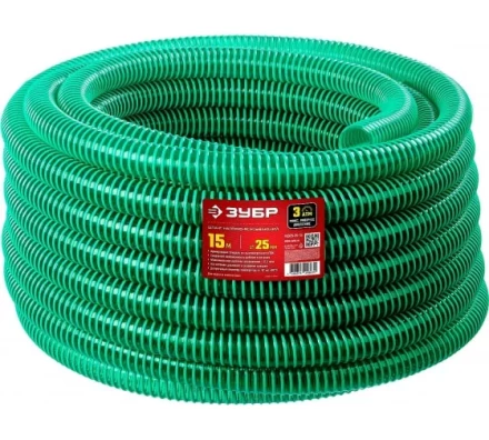 Шланг напорно-всасывающий ЗУБР со спиралью ПВХ 15 м, 25 мм, 3 атм купить в Когалыме