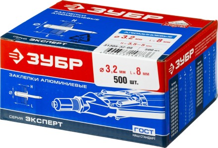 Заклепки ЗУБР алюминиевые, 3,2x 8мм, 500шт 31305-32-08 купить в Когалыме