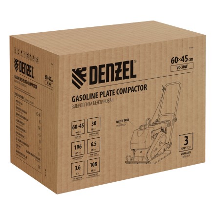 Виброплита бензиновая Denzel VC-30W, 30 кН, 60*45 см, 196 см3, бак для воды купить в Когалыме