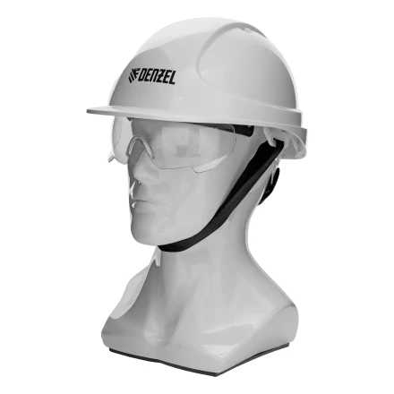 Каска защитная ударопр. Denzel «Форвард» (К-05),ABS/PC,комплект со встроен.очк.ОЧК-05 Форвард,белая 89205 купить в Когалыме