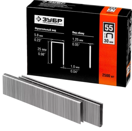 Скобы тип 55, 30 мм, особотвердые, ЗУБР "ПРОФЕССИОНАЛ" 31855-30, 2500 шт 31855-30 купить в Когалыме