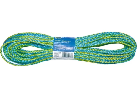 Шнур вязаный полипропиленовый с сердечником "Радуга" 8 мм L 20 м 140-150 кгс СИБРТЕХ 93955 купить в Когалыме