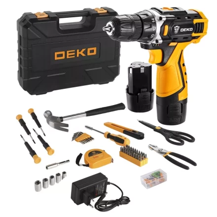 Дрель аккумуляторная DKCD12FU-Li DEKO + набор 104 инструмента для дома, 063-4117 купить в Когалыме