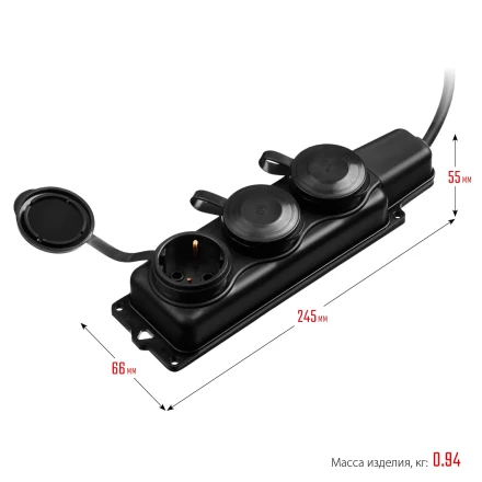 ЗУБР КГ-325-Ш3, КГ, 3 x 2.5 мм2, IP44, 10 м, 3 гн., 4000 Вт, силовой удлинитель, Профессионал (55024-10) купить в Когалыме