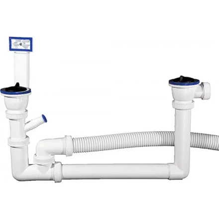 Сифон ЗУБР "МАСТЕР" колбовый для двухместной мойки, выпуск - нержавеющая чашка, перелив, отвод для стиральной машины 51867-2 купить в Когалыме