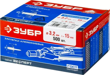 Заклепки ЗУБР алюминиевые, 3,2x15мм, 500шт 31305-32-15 купить в Когалыме