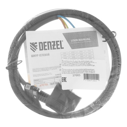 Шнур сетевой Denzel Energy Series, ПВС, 1,5 м, 3 x 1 мм, с неразборной вилкой, черный, 3 м, 37663 купить в Когалыме