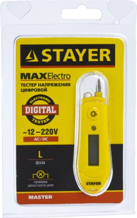 Тестер напряжения STAYER &quot;МASTER&quot; цифровой со световым индикатором, 12-220В, 70мм 45282 купить в Когалыме