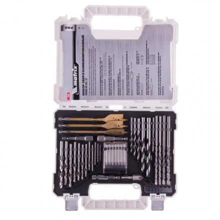 Набор сверл комбинированный по металлу 1-6,5 мм бетону 4-8 мм дереву 4-10 мм перки биты 20 шт адаптер головки 2 шт зенковка 50 предметов Pro Matrix 725650 купить в Когалыме