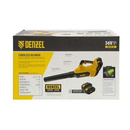 Воздуходувка аккумуляторная RB180-36, Li-ion, 36 В, 4 Ач, 180 км/ч, 820 м3/ч Denzel 59610 купить в Когалыме