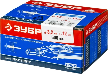 Заклепки ЗУБР алюминиевые, 3,2x12мм, 500шт 31305-32-12 купить в Когалыме