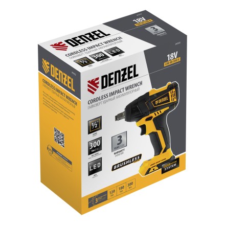 Гайковерт ударный аккумуляторный бесщеточный Denzel 26502 CIW-IB-300-0, Li-ion, 18В, 300Нм купить в Когалыме