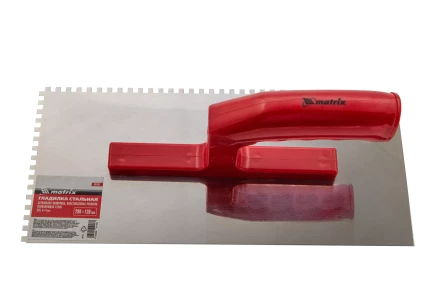 Гладилка из нержавеющей стали, 280 х 130 мм, зеркальная полировка, пластмассовая ручка, зуб 4 х 4 мм Matrix 86780 купить в Когалыме