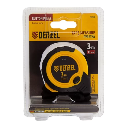 Рулетка Denzel 3м х 13мм, двухкомп. корпус, кнопка-пауза, 31540 купить в Когалыме