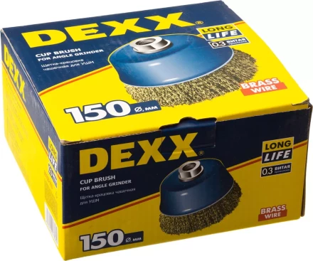 DEXX. Щетка чашечная для УШМ, витая стальная латунированная проволока 0,3мм, 150ммхМ14 35103-150 купить в Когалыме