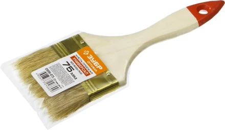 Кисть плоская ЗУБР "УНИВЕРСАЛ-ОПТИМА", светлая щетина, деревянная ручка, 75мм 01099-075_z01 купить в Когалыме