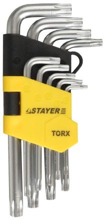 Набор STAYER &quot;MASTER&quot;: Ключи имбусовые короткие, Cr-V, сатинированное покрытие, пластиковый держатель, Т10-Т50мм, 9 предметов 2743-H9 купить в Когалыме