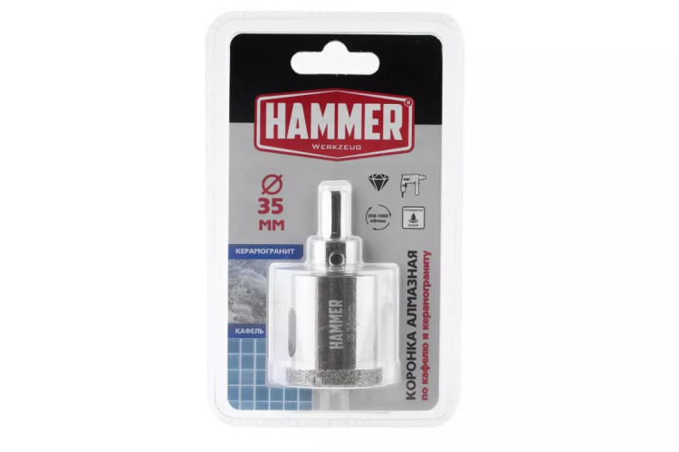 Коронка алмазная HAMMER Ф35мм HEX (DHS 35.0*65/5) купить в Когалыме