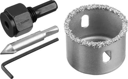 Коронка-чашка ЗУБР "ПРОФЕССИОНАЛ" c карбид-вольфрамовым нанесением, 38 мм, высота 25 мм, в сборе с державкой и сверлом 33360-038_z01 купить в Когалыме