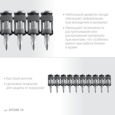 ЗУБР CN 19 х 2.7 мм, гвозди по бетону оцинкованные, 1000 шт (305388-19) купить в Когалыме