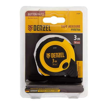 Рулетка Denzel 3м х 16мм, двухкомп. корпус, кнопка-пауза, 31541 купить в Когалыме