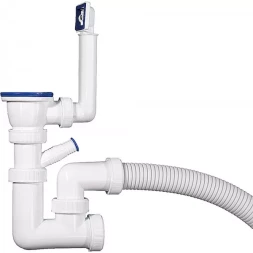 Сифон ЗУБР "МАСТЕР" колбовый для моек и раковин, выпуск - нержавеющая чашка, перелив, отвод для стиральной машины 51869