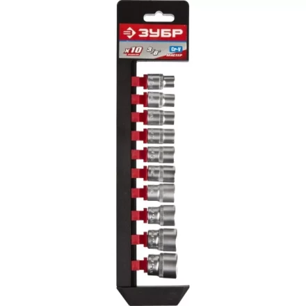 Набор ЗУБР "МАСТЕР": Торцовые головки (3/8") на пластиковом рельсе, Cr-V, 8-19мм, 10 предметов 27654-H10 купить в Когалыме