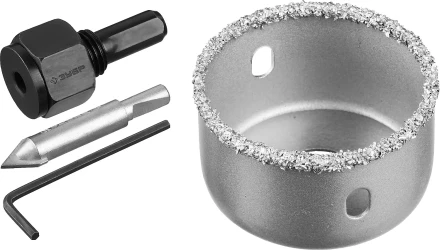 Коронка-чашка ЗУБР "ПРОФЕССИОНАЛ" c карбид-вольфрамовым нанесением, 51 мм, высота 25 мм, в сборе с державкой и сверлом 33360-051_z01 купить в Когалыме