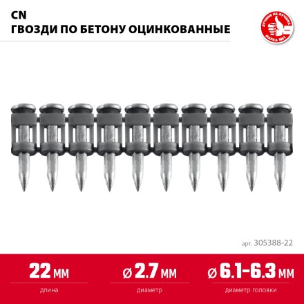 ЗУБР CN 22 х 2.7 мм, гвозди по бетону оцинкованные, 1000 шт (305388-22) купить в Когалыме