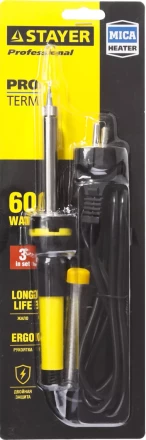 Паяльник с двухкомпонентной рукояткой и долговечным жалом, STAYER "PROFI" PROTerm, 55300-60, в комплекте (припой и подставка), 60 Вт, конус 55300-60 купить в Когалыме