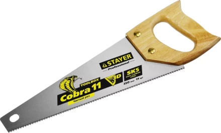 Ножовка многоцелевая компактная (пила) COBRA TOOLBOX 350 мм,11 TPI, прямой мелкий зуб, точный рез вдоль и поперек волокон разных материалов, STAYER 1515-35 купить в Когалыме