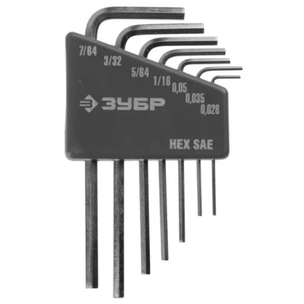 Набор ключей имбусовых ЗУБР"ЭКСПЕРТ"МИНИ для точных работ, Cr-V,HEX SAE 0,028,0,035,0,05,1/16,5/64,3/32,7/64 дюйма,7шт 27475-H7 купить в Когалыме