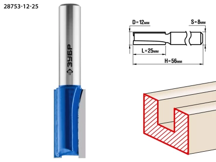 ЗУБР 12 x 25 мм, хвостовик 8 мм, фреза пазовая прямая, Профессионал (28753-12-25) купить в Когалыме