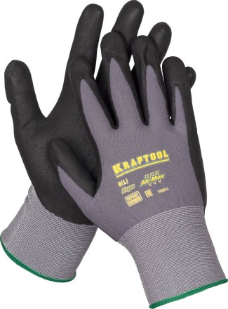 Перчатки KRAFTOOL &quot;EXPERT&quot; нейлоновые, 15 класс, вспененное нитриловое покрытие, XL 11285-XL купить в Когалыме