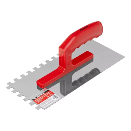 Гладилка из нержавеющей стали, 280 х 130 мм, зеркальная полировка, пластмассовая ручка, зуб 10 х 10 мм Matrix 86783 купить в Когалыме