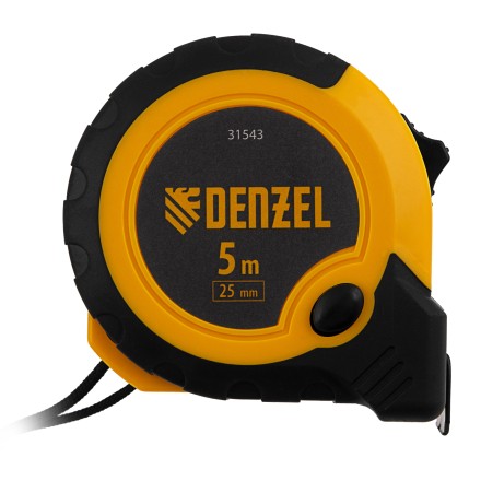 Рулетка Denzel 5м х 25мм, двухкомп. корпус, кнопка-пауза, 31543 купить в Когалыме