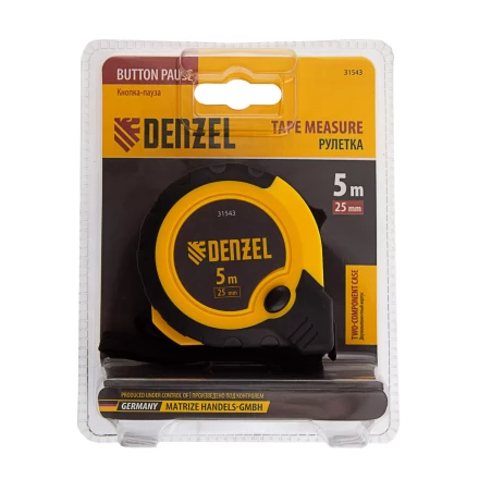 Рулетка Denzel 5м х 25мм, двухкомп. корпус, кнопка-пауза, 31543 купить в Когалыме