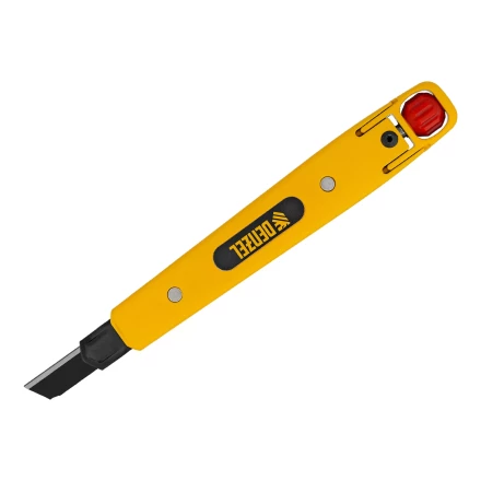 Нож Denzel, 9 мм, сменное лезвие, SK4, алюминиевый корпус, торцевой зажим, 78901 купить в Когалыме