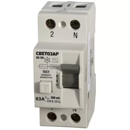 Выключатель дифференциальный "УЗО" СВЕТОЗАР, 2-полюсный, 63 A, "AC", откл.диф.ток. 300 мА, 230 В SV-49172-300-63 купить в Когалыме