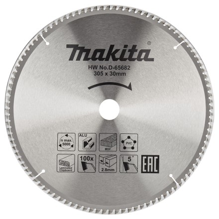 Диск пильный универсальный для алюминия/дерева/пластика Makita D-65682, 305x30x2.8/2 мм; 100 зубьев купить в Когалыме
