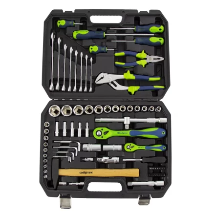 Набор инструментов 76 предметов CrV, 1/2", 1/4" Сибртех 13528 купить в Когалыме