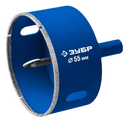 ЗУБР АГК d 55 мм (центр. сверло, трехгр. хвост, Р60), Алмазная коронка, Профессионал (29850-55) купить в Когалыме