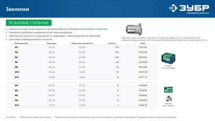 ЗУБР М8, станд. бортик, 10 шт, стальные резьбовые заклепки с насечками, Профессионал (31318-08) купить в Когалыме