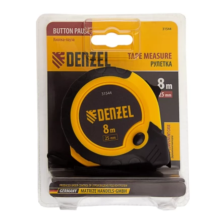 Рулетка Denzel 8м х 25мм, двухкомп. корпус, кнопка-пауза, 31544 купить в Когалыме