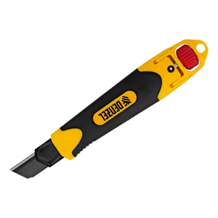 Нож Denzel, 18 мм, сменное лезвие, SK4, корпус из ABS + TPR, торцевой зажим, 78903 купить в Когалыме