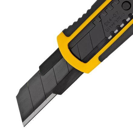 Нож Denzel, 18 мм, сменное лезвие, SK4, корпус из ABS + TPR, торцевой зажим, 78903 купить в Когалыме
