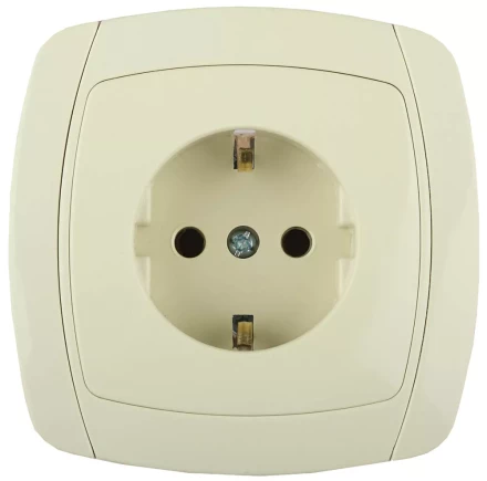 Розетка СВЕТОЗАР "CITY LIGHT" одинарная в сборе, с заземлением, цвет бежевый, 16А/~250В SV-54205-B купить в Когалыме
